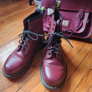 Dr  Martens 1460 Smooth Leather Lace Up Boots, Cherry Red - Men US Size 9/UK 8